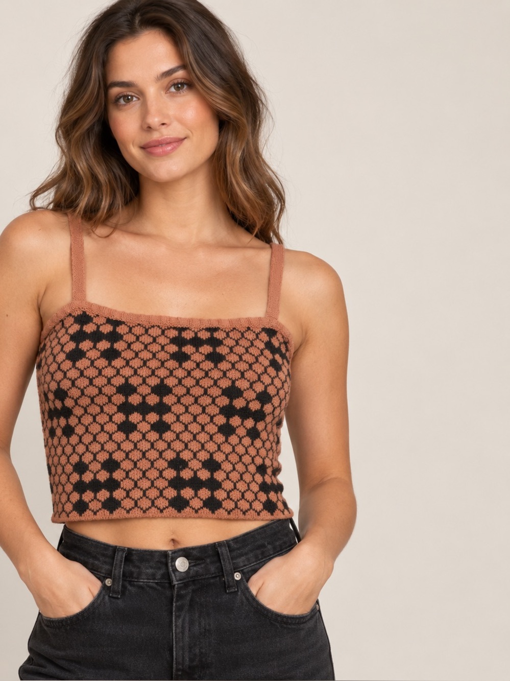 Honor The Gift Beehive Knit Crop Cami Top L